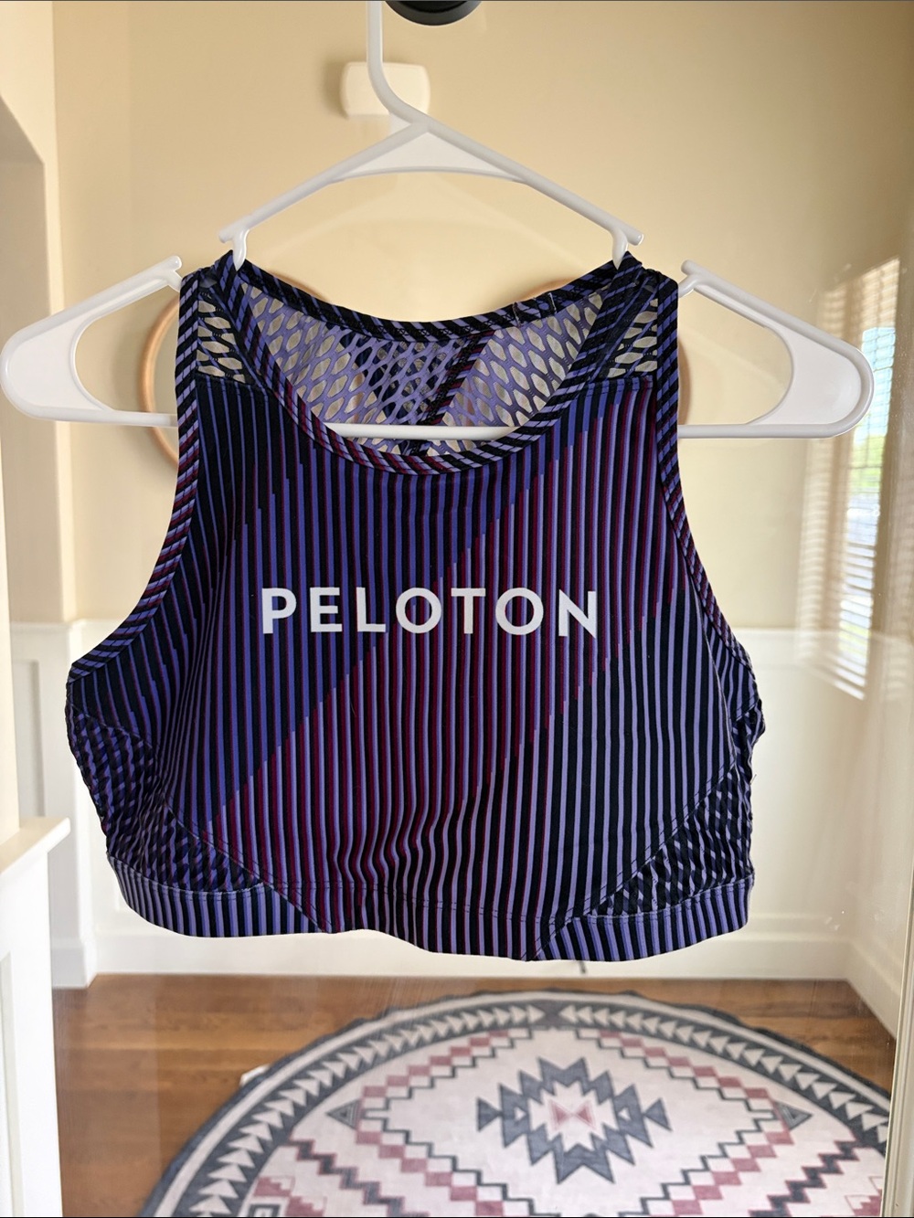 Peloton Purple & Black Striped High-Neck Sports Bra